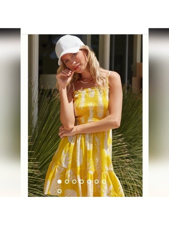 Anthropologie Dresses & Skirts - Anthropologie Yellow & White Mini Dress, Pineapple Print removable Straps sz 1x